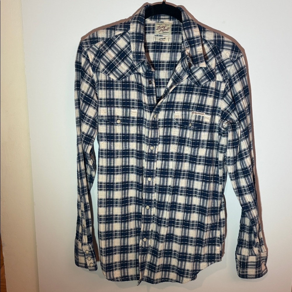 Lucky Brand Navy and Cream Checkered Shirt
